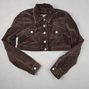 Younique Brown Corduroy Cropped Jacket Women's Medium Stretch Button Front Retro